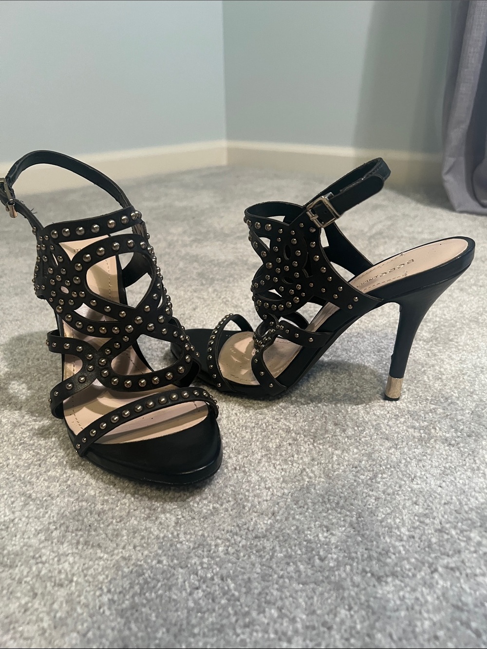 BCBGeneration Black Studded Strappy High Heel Sandals
